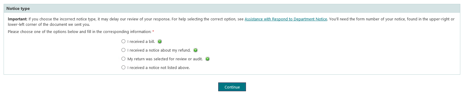 لقطة شاشة من الطلب يوضح خيارات نوع الإشعار.