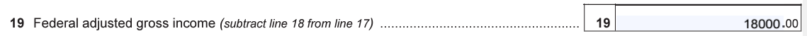 Form IT-201, line 19 Federal adjusted gross income with amount of $18,000 entered