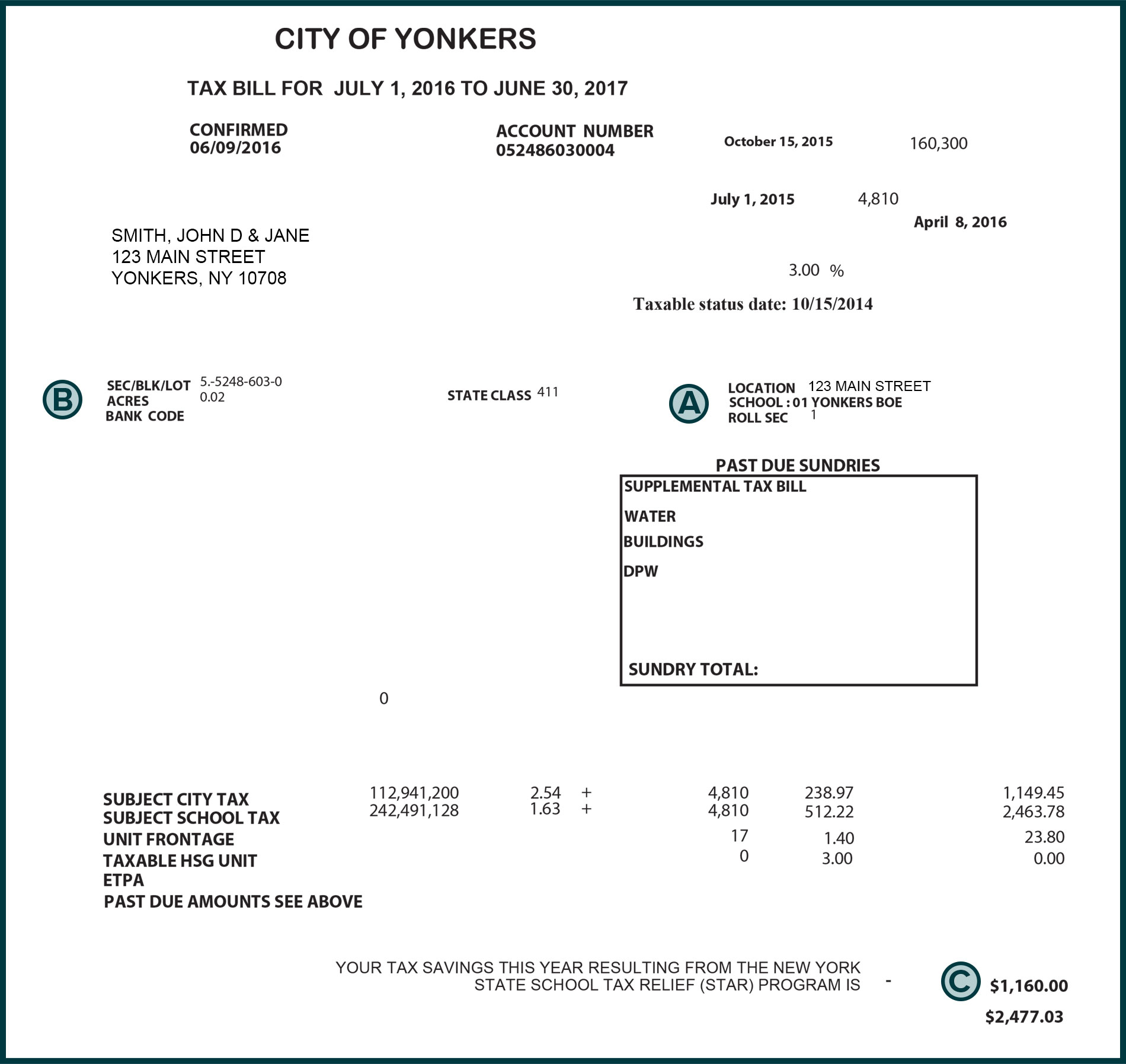 Yonkers sample bill