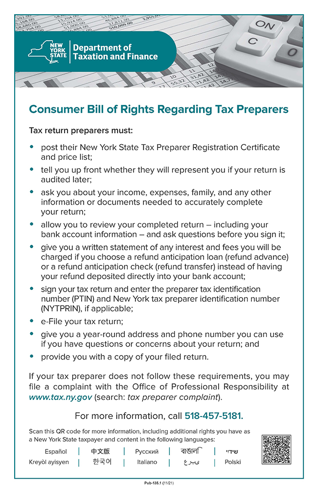 Image of Consumer Bill of Rights Regarding Tax Preparers